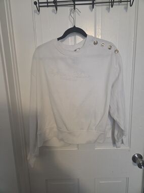 Divided White Crewneck Sweatshirt with Shoulder Buttons